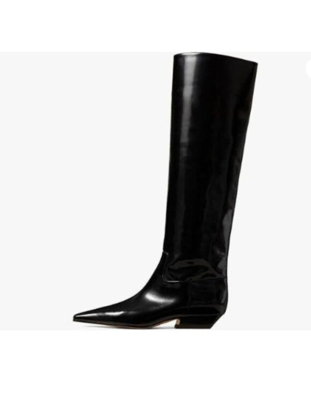 miss left Women Closed Square Toe Knee High Boot  Low Chunky Heels Black Boots